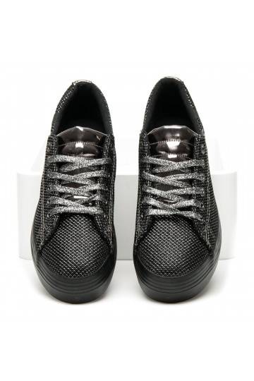 Sapatos de plataforma exclusivos pretos e prateados brilhantes AB-37S