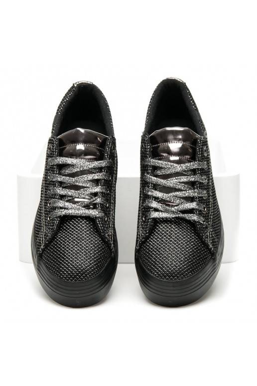 Sapatos de plataforma exclusivos pretos e prateados brilhantes AB-37S