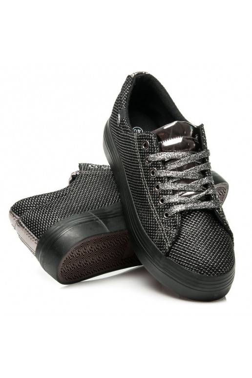 Išskirtiniai blizgantys juodai sidabriški storapadžiai batai AB-37S  - 5