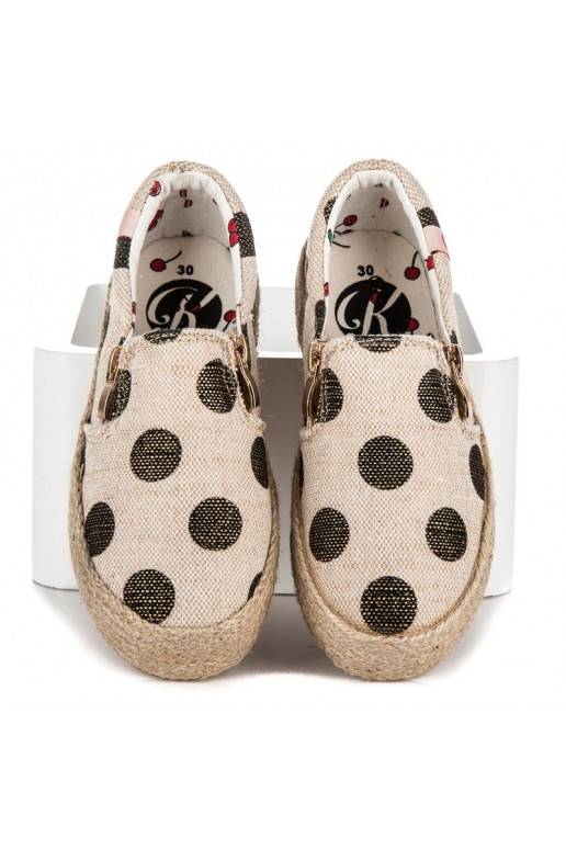 Sapatos de tecido creme para crianças com fecho decorativo e bolinhas pretas K1645004NE