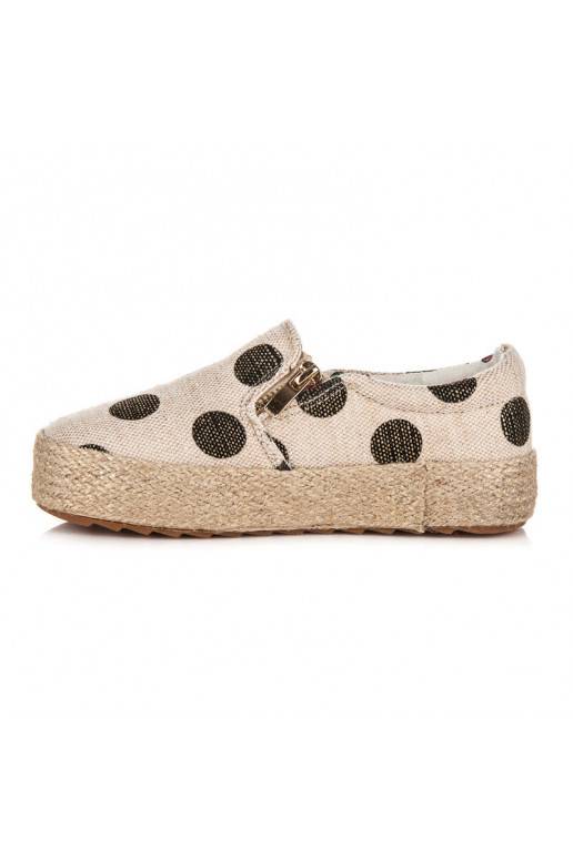 Sapatos de tecido creme para crianças com fecho decorativo e bolinhas pretas K1645004NE