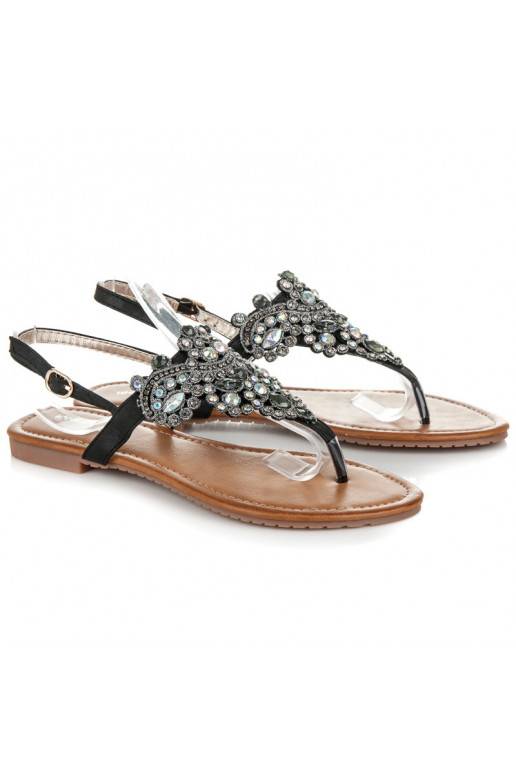 Sandálias pretas elegantes de estilo indiano com tira para os dedos D-6532B