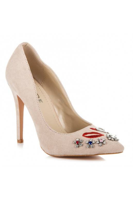 Zomšiniai smėlio spalvos bateliai su siuvinėtomis ir blizgiomis detalėmis WL119BE  - 4