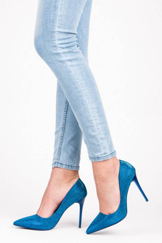 Sapatos de salto alto brilhantes azuis LEI-105BL