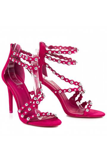 Atviri rožinės spalvos aukštakulniai sandalai su sidabro spalvos detalėmis LE042F  - 3 2