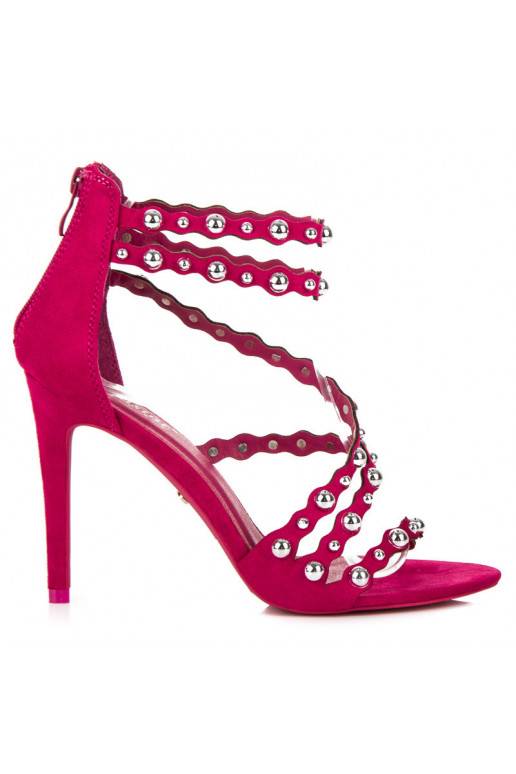 Atviri rožinės spalvos aukštakulniai sandalai su sidabro spalvos detalėmis LE042F  - 4