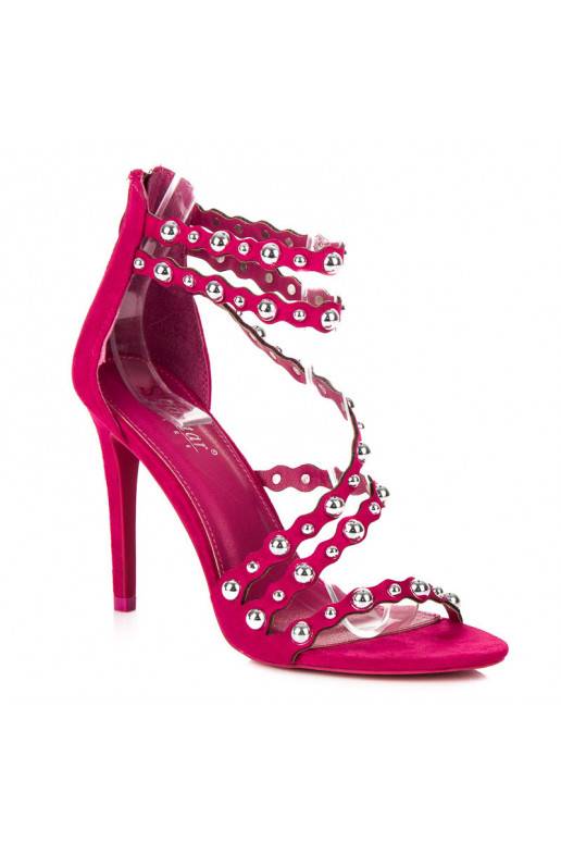 Atviri rožinės spalvos aukštakulniai sandalai su sidabro spalvos detalėmis LE042F  - 5