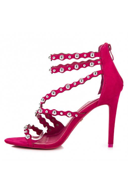 Atviri rožinės spalvos aukštakulniai sandalai su sidabro spalvos detalėmis LE042F  - 6