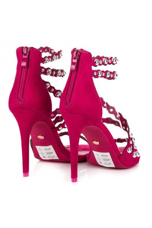 Atviri rožinės spalvos aukštakulniai sandalai su sidabro spalvos detalėmis LE042F  - 7