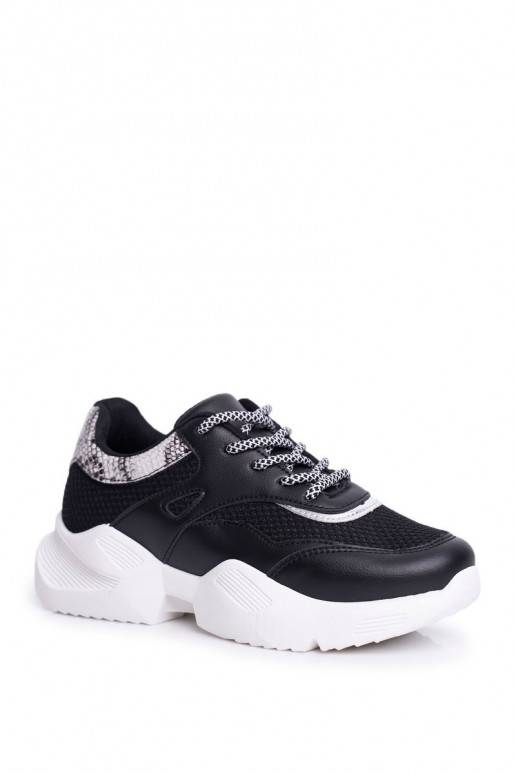 Sapatos esportivos com imitação de pele de cobra Giselle na cor preta