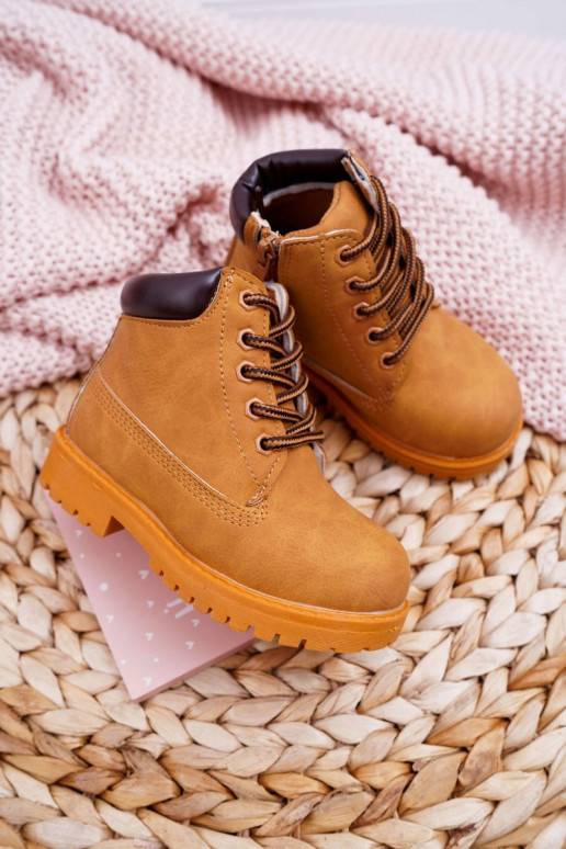 Botas infantis com cadarço e zíper na cor marrom