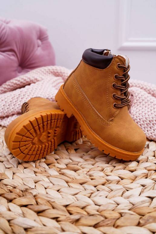 Botas infantis com cadarço e zíper na cor marrom