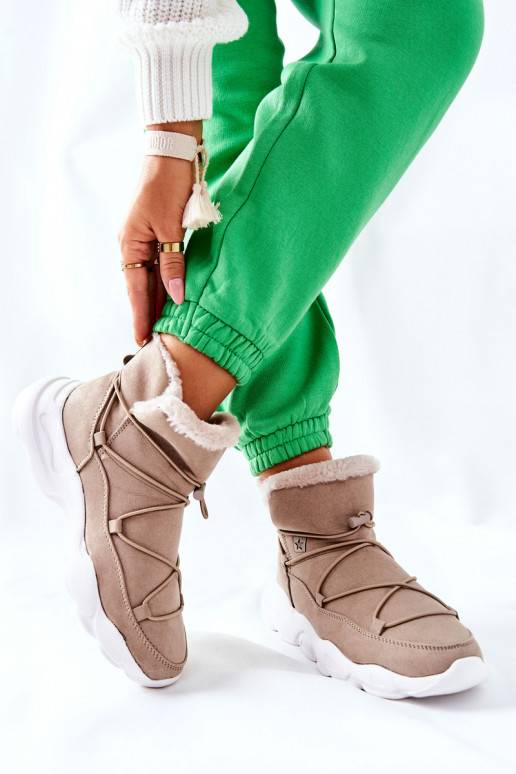 Botas de neve aquecidas na cor bege