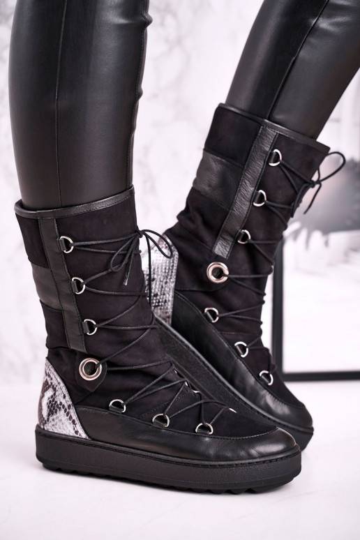botas de neve feitas de camurça com pele Laura Messi cor preta 2054