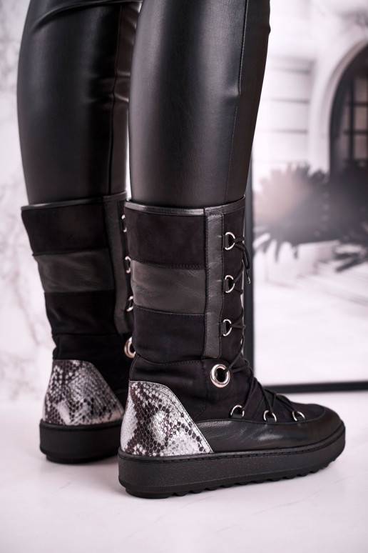 botas de neve feitas de camurça com pele Laura Messi cor preta 2054