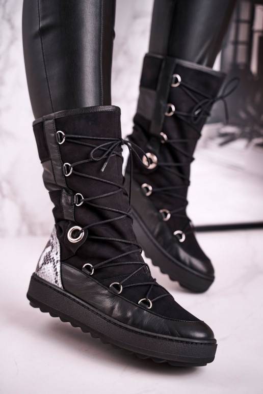 botas de neve feitas de camurça com pele Laura Messi cor preta 2054