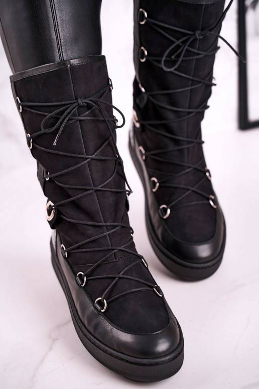 botas de neve feitas de camurça com pele Laura Messi cor preta 2054