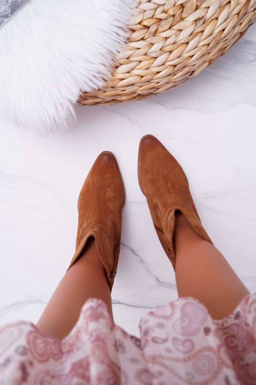 Botas femininas com salto em camurça natural marrom Nicole
