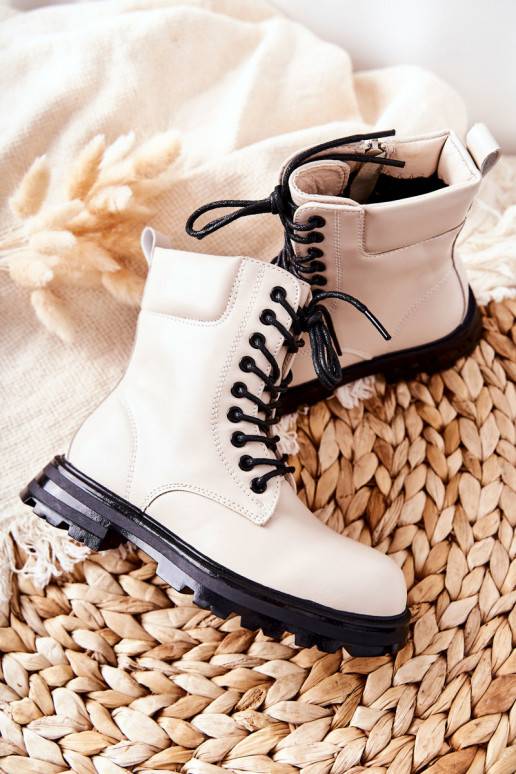 Modelo clássico de botas infantis com zíper bege Clarika