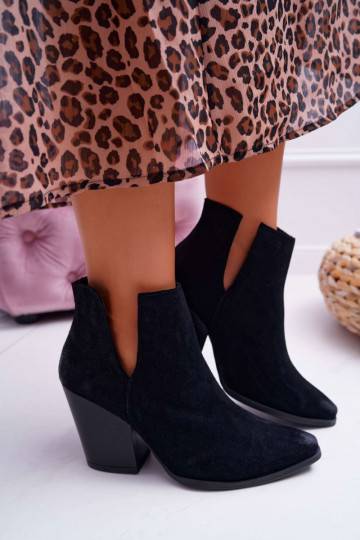 Botas femininas com salto em camurça natural preta