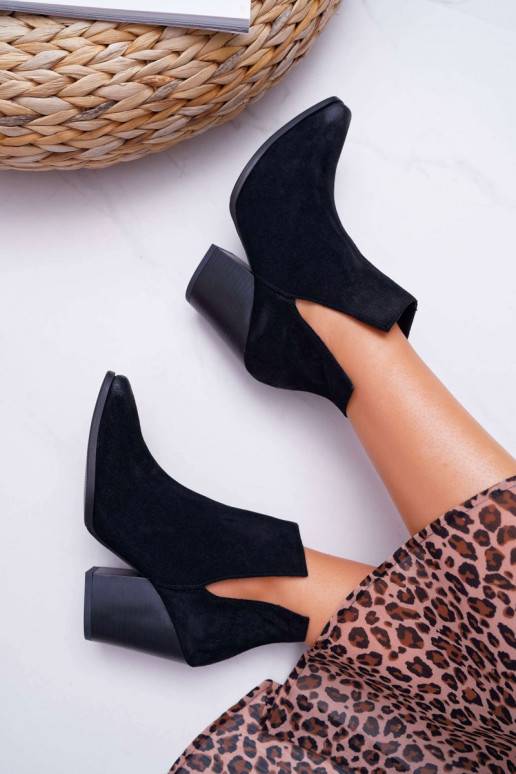 Botas femininas com salto em camurça natural preta