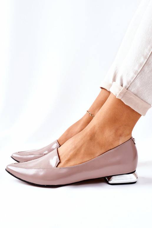 Mocassins com salto prateado Laura Messi Cappuccino