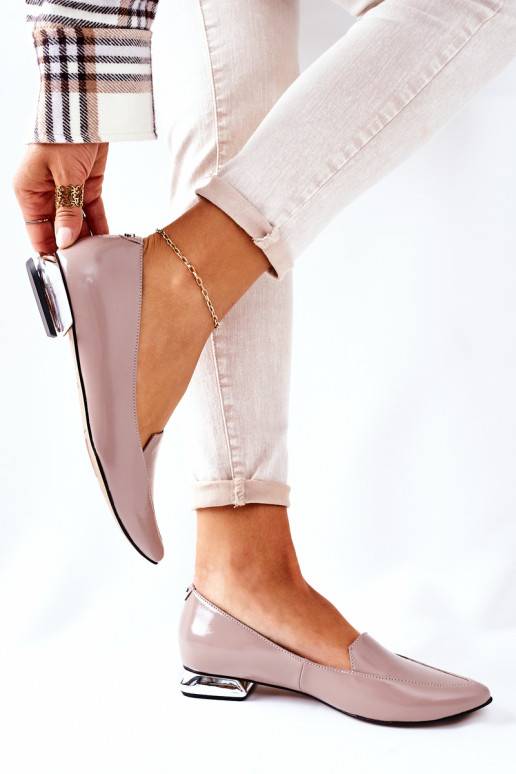 Mocassins com salto prateado Laura Messi Cappuccino