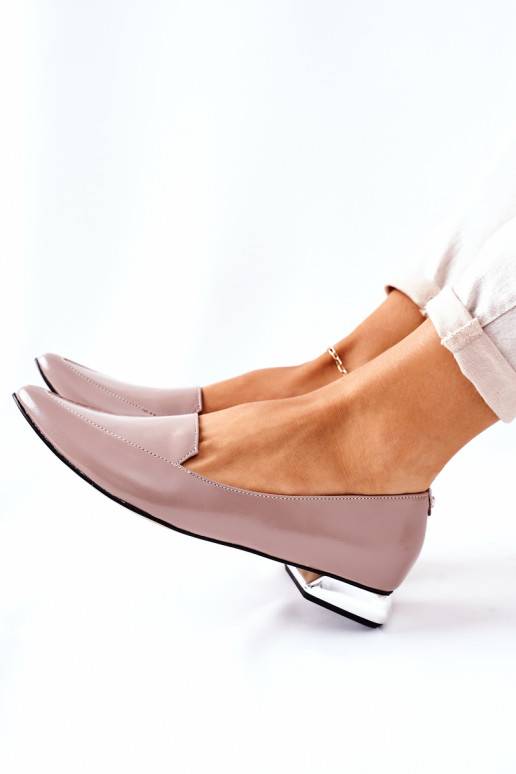 Mocassins com salto prateado Laura Messi Cappuccino