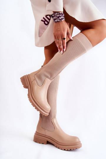 Botas de salto largo listradas Allys bege