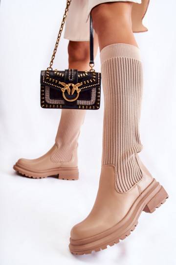 Botas de salto largo listradas Allys bege 2