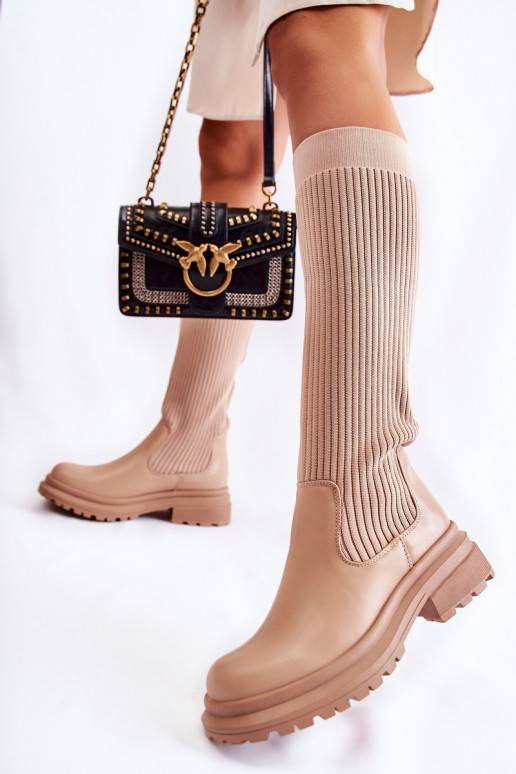 Botas de salto largo listradas Allys bege