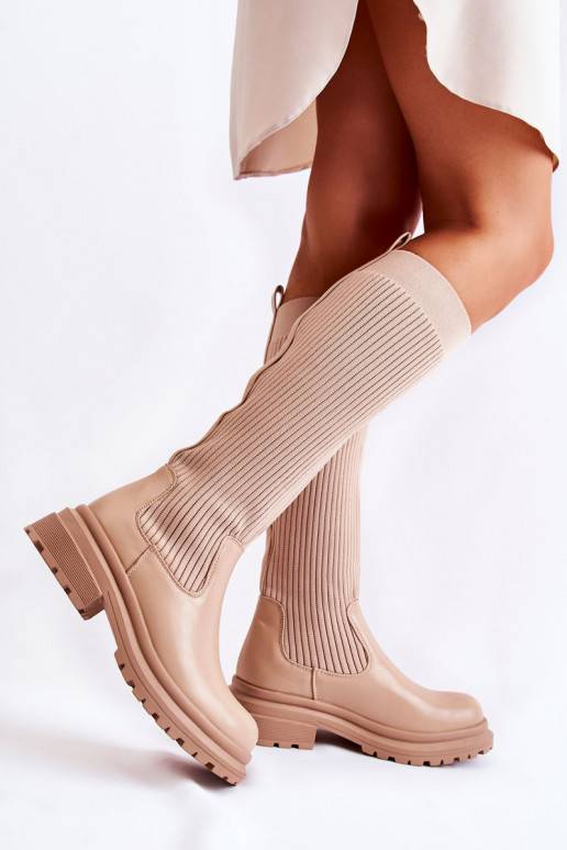 Botas de salto largo listradas Allys bege
