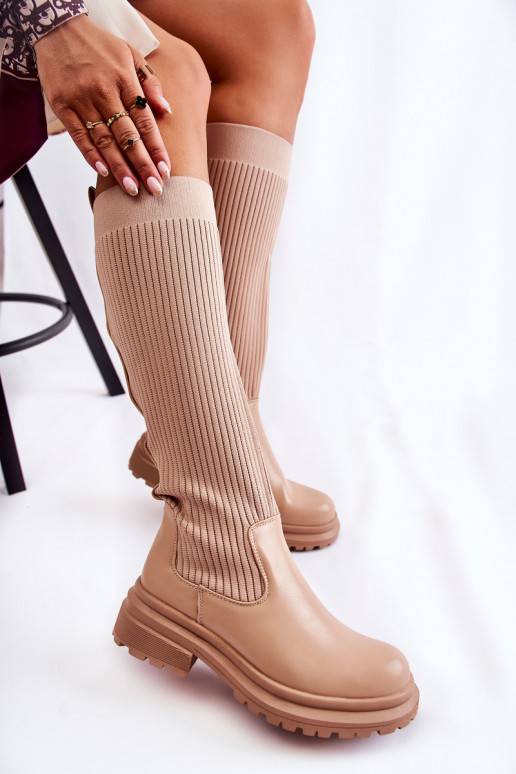 Botas de salto largo listradas Allys bege
