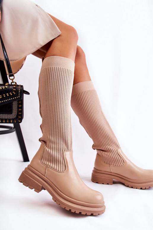 Botas de salto largo listradas Allys bege