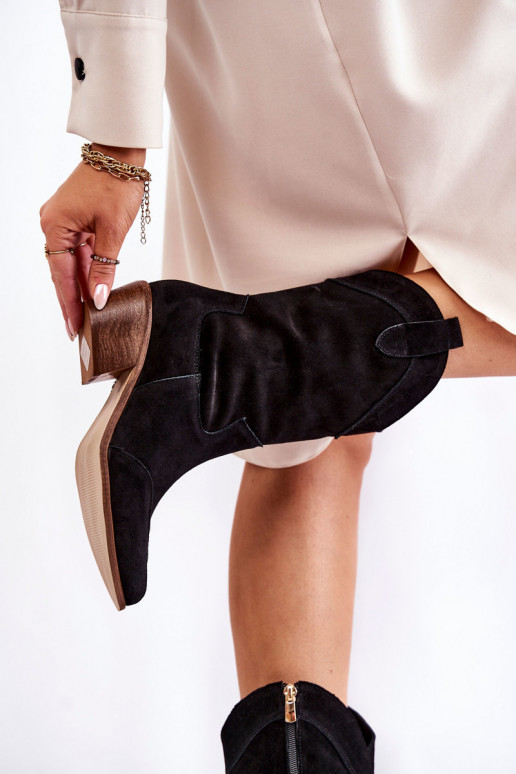 Botas cowboy de camurça Sapatos pretos Botas cowboy de camurça Sapatos pretos