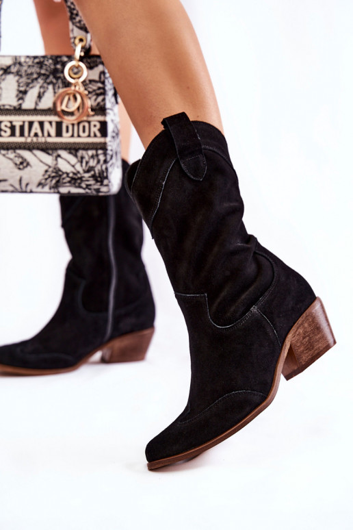 Botas cowboy de camurça Sapatos pretos Botas cowboy de camurça Sapatos pretos