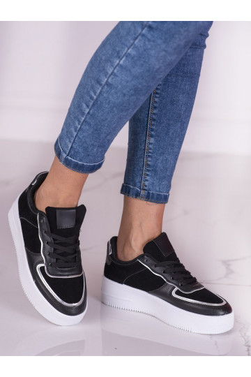 Sapatos femininos plataforma alta preto com cadarços Shelovet 2