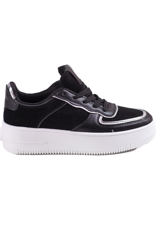 Sapatos femininos plataforma alta preto com cadarços Shelovet