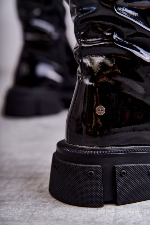 botas acima do joelho com salto largo GOE pretas