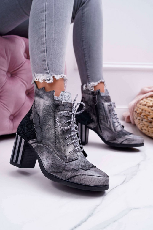 Botas femininas de couro natural cinza