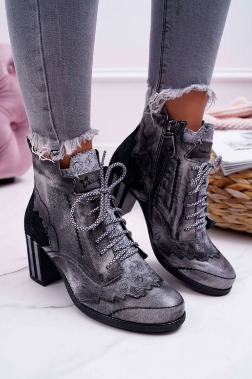 Botas femininas de couro natural cinza