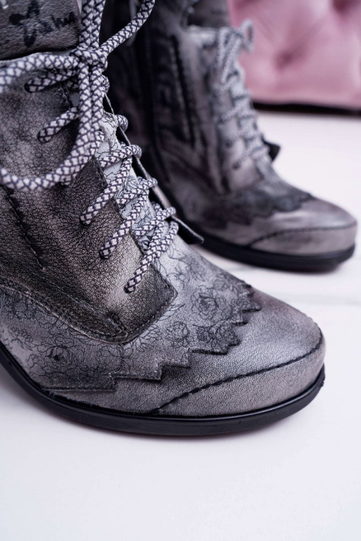 Botas femininas de couro natural cinza