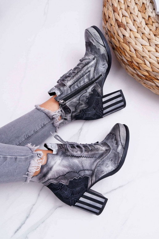 Botas femininas de couro natural cinza