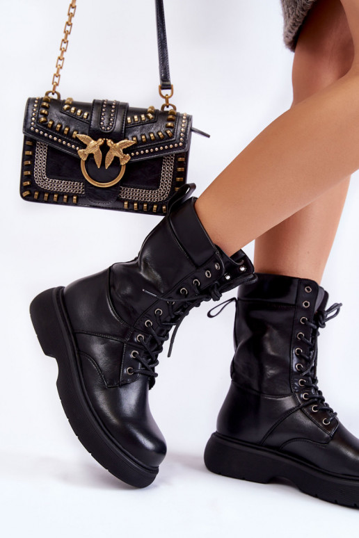 botas femininas pretas com atacadores...