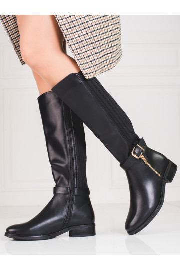 Sapatos de couro preto Shelovet preto