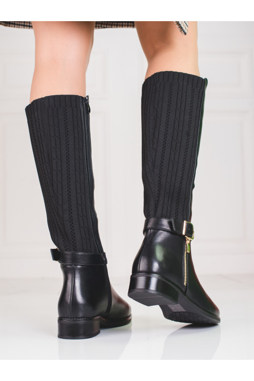 Sapatos de couro preto Shelovet preto