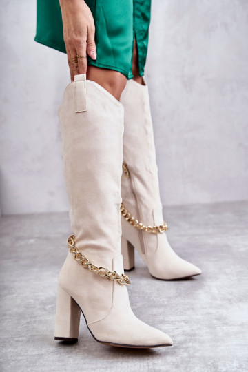 Botins aquecidos com correntes em marfim Jasmin