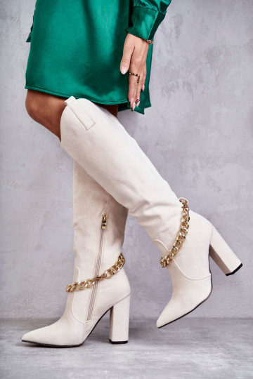 Botins aquecidos com correntes em marfim Jasmin 2