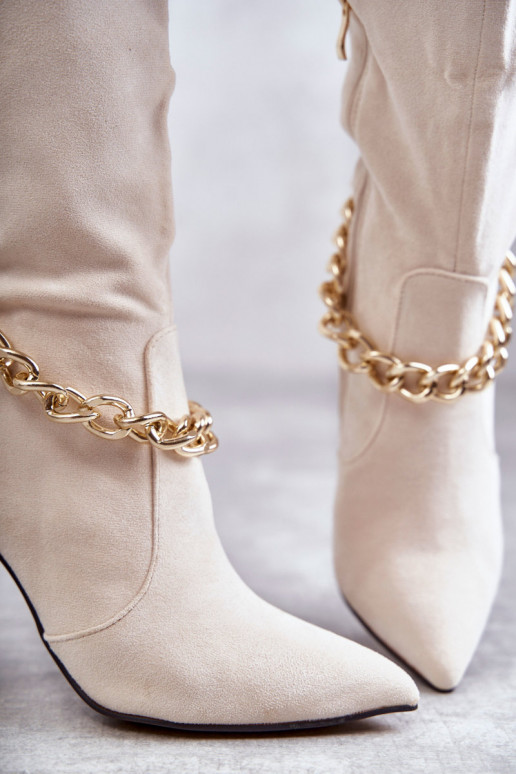 Botins aquecidos com correntes em marfim Jasmin
