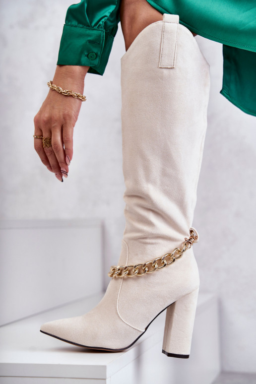 Botins aquecidos com correntes em marfim Jasmin
